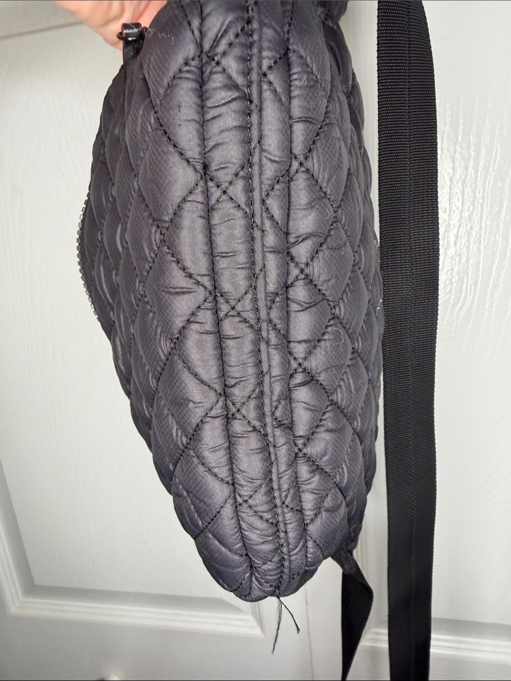 MZ Wallace Black Quilted Sling BELT bag with Red Trim - Picture 8 of 8